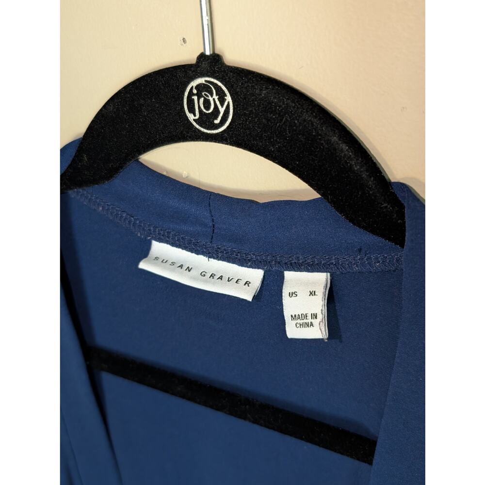 Susan Graver Navy Liquid Knit Cardigan with Sleeve Accents Nautical Spring - Picture 2 of 9